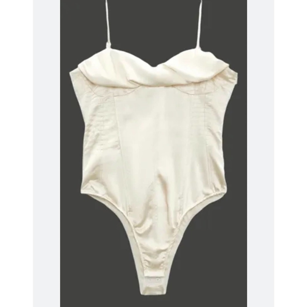 Zara Cream Satin Effect Bustier Body Suit Size M